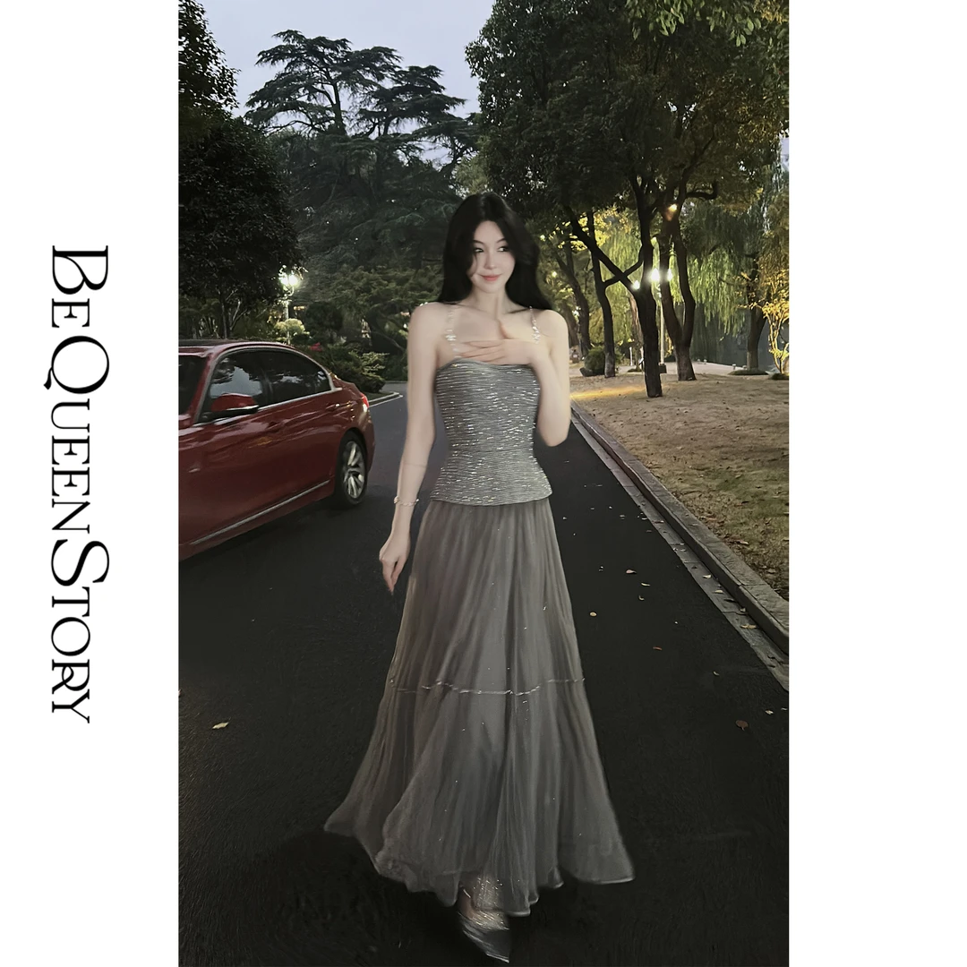 BeQueenStory【轻纱舞会】手工钉珠压褶大裙摆超仙纱裙半裙2025夏日