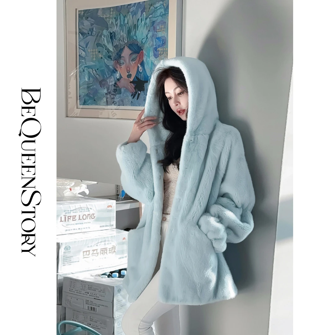 余潇潇【倾世温柔】冬季高级感丹麦皇冠水貂毛保暖连帽皮草外套