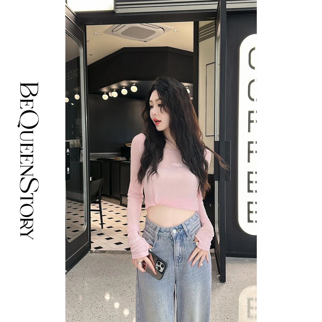 BeQueenStory【樱落星起】休闲百搭柔软透气中式刺绣挂坠U领上衣