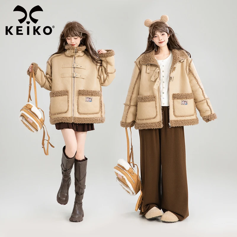 KEIKO ]美式复古皮毛一体皮衣外套冬季酷感加