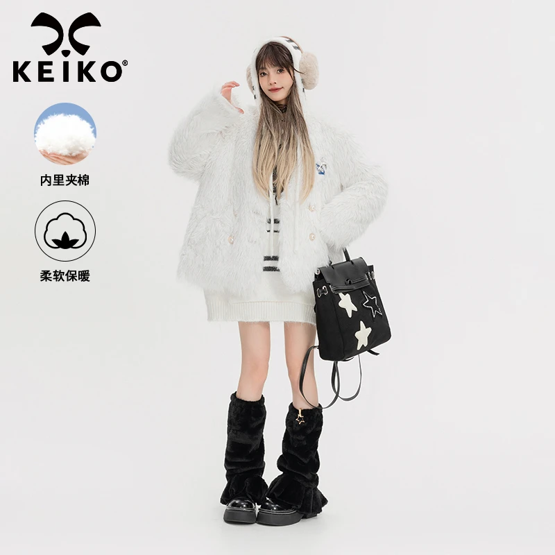 KEIKO 仿狐狸毛环保外套2023冬季高级感皮毛一体保暖短款大衣