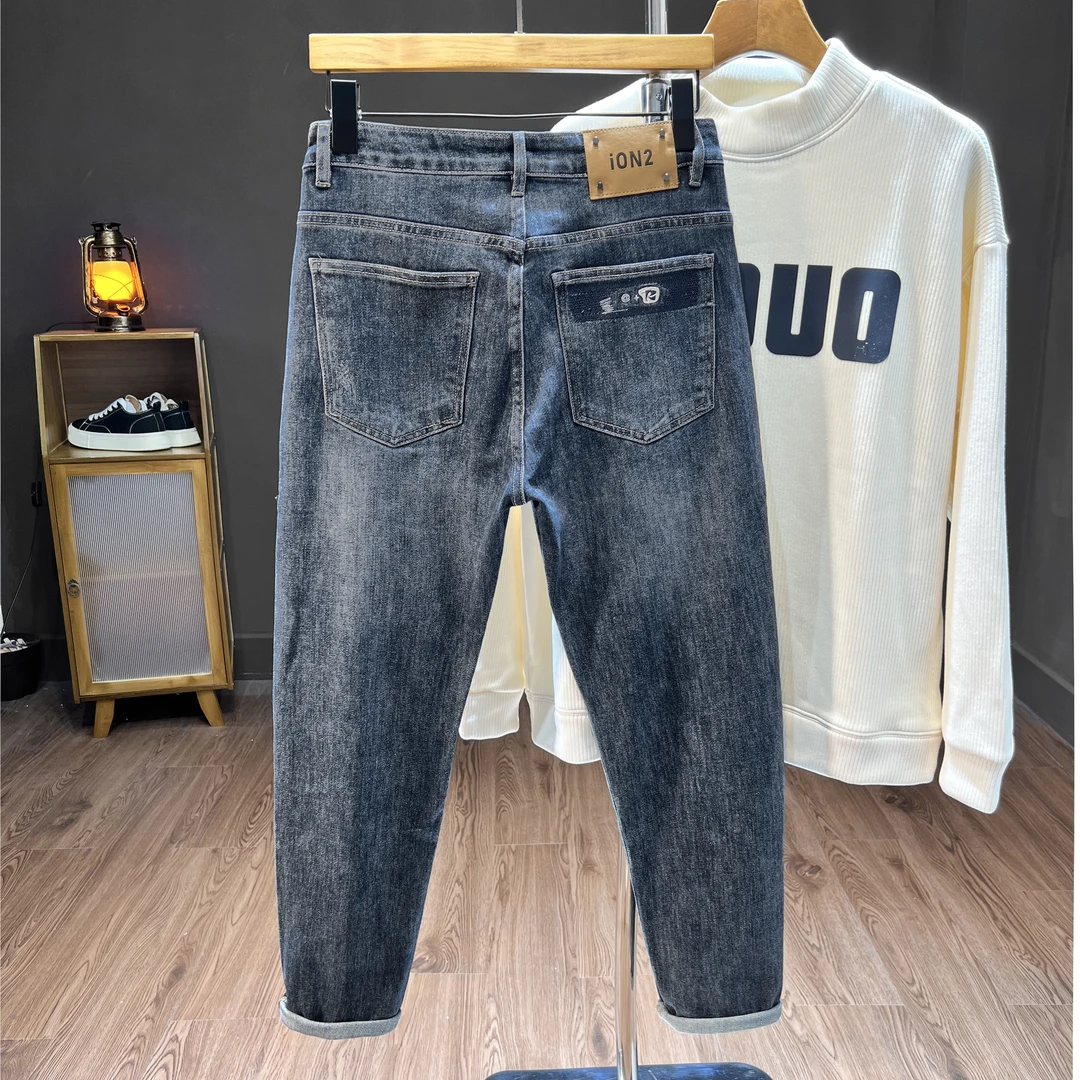 秋季水洗软牛仔裤子男微锥合体弹力深蓝色潮流牛仔裤秋季裤子男