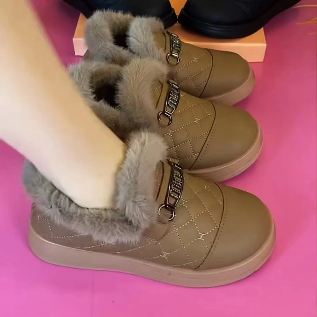 新款加绒乐福鞋老北京布鞋女棉鞋冬季保暖雪地靴时尚休闲毛毛棉靴