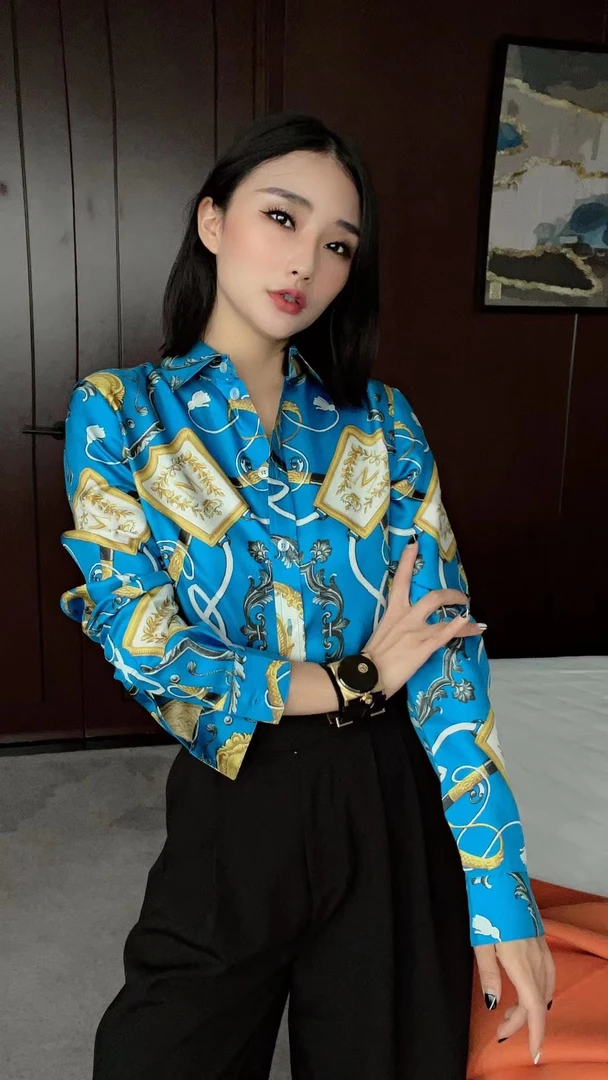 法式洋气时尚桑蚕丝印花上衣