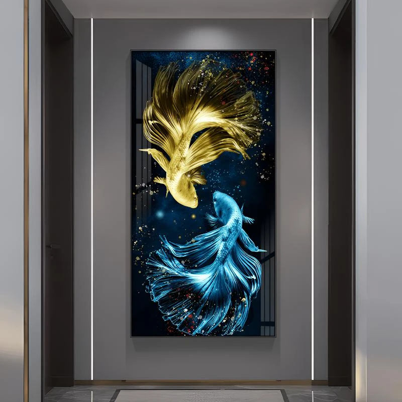 年年有鱼入户玄关装饰画过道走廊挂画聚财玄关画现代轻奢高档壁画