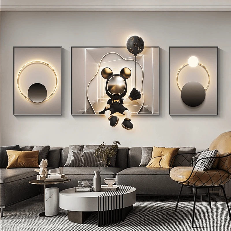 现代简约客厅装饰画创意三联宇航员公仔壁画大气沙发背景墙挂画