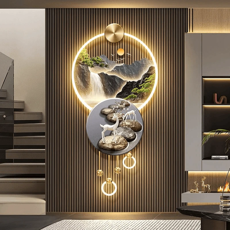 流水生财挂画玄关入户玄关装饰画2025福鹿高档玄关画