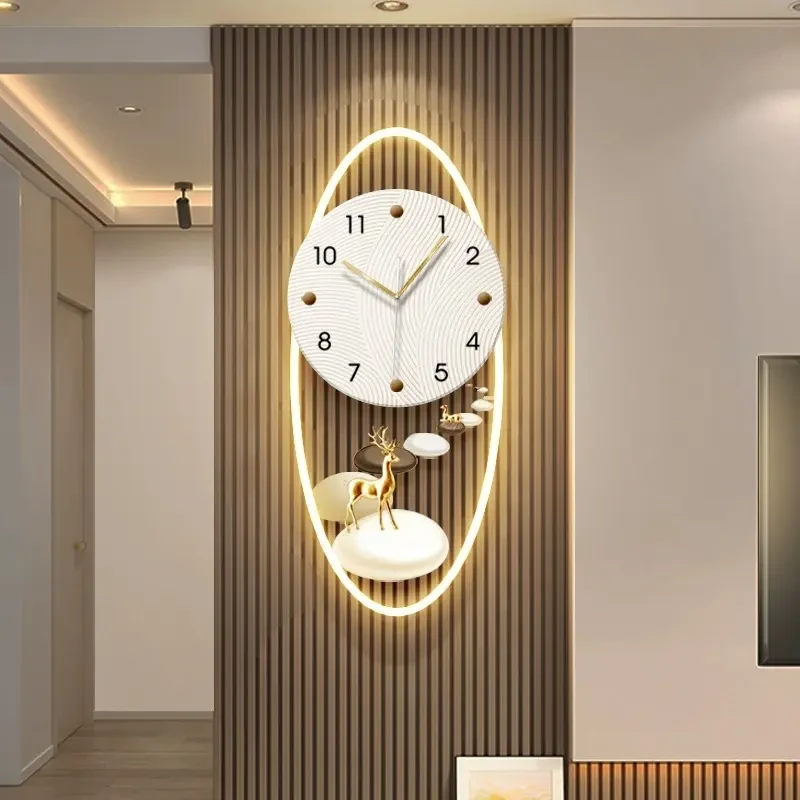 玄关装饰画钟表画电视背景墙创意装饰时钟挂墙简约餐厅静音挂表