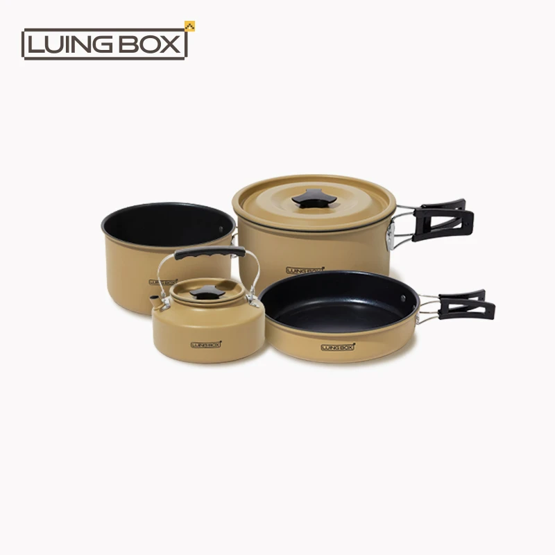 LUING BOX露营盒子 趣味锅具四件套 铝制套锅水壶锅具煎锅四件套
