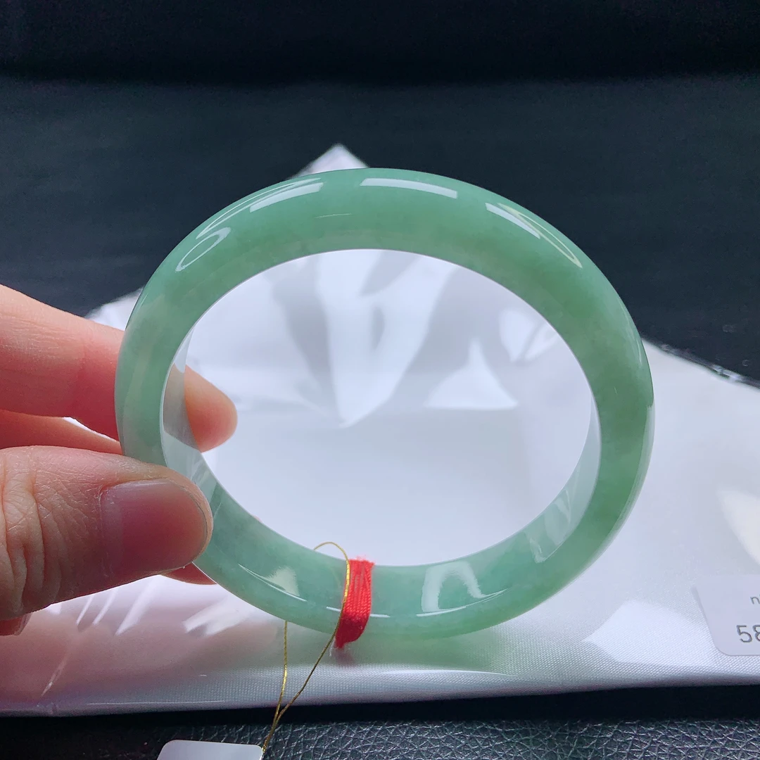 58➕圈冰种满绿翡翠宽边手镯缅甸天然a货绿色平安镯女款