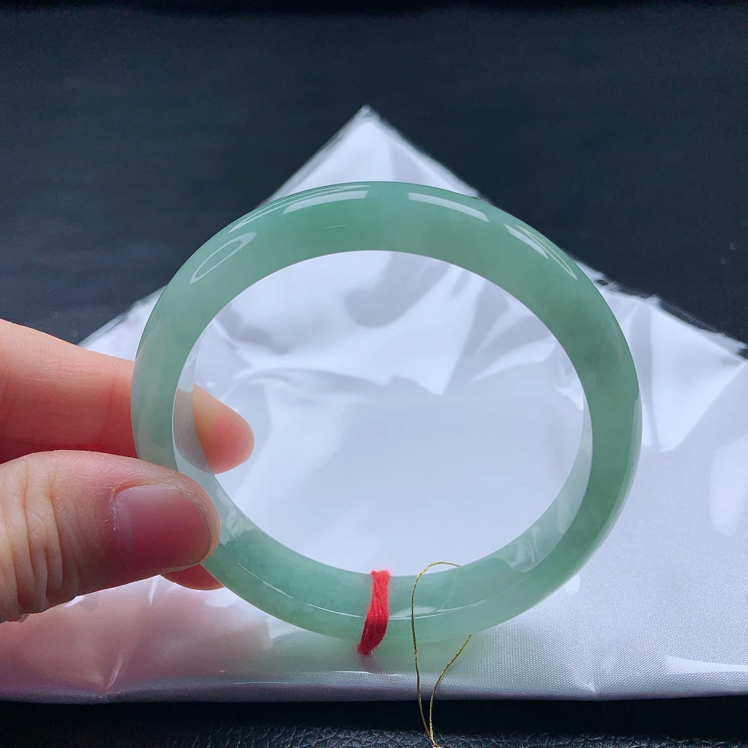 59➕圈冰种满绿翡翠宽边手镯缅甸天然a货绿色冰透女款