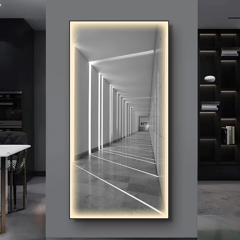 轻奢入户玄关装饰画创意led灯画空间延伸感挂画简约客厅走廊壁画