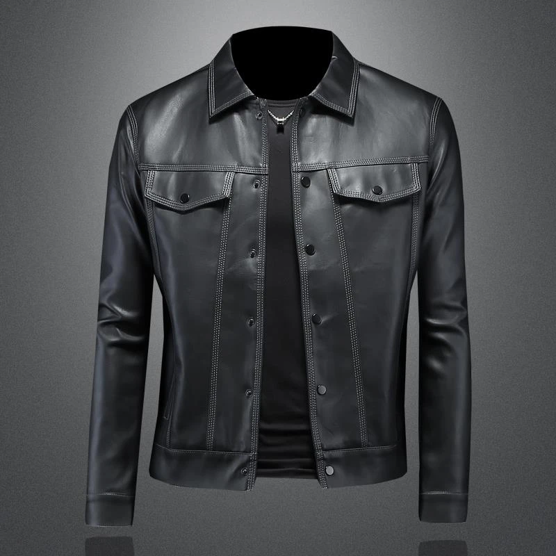 欧洲站毒液2024年秋冬新款修身潮男帅气男士翻领机车皮外套青年帅