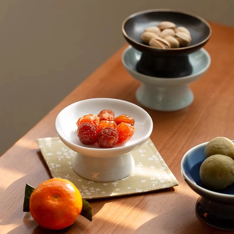 肆月谷兰复古糕点盘家用客厅陶瓷高脚水果点心盘干果盘下午茶点盘