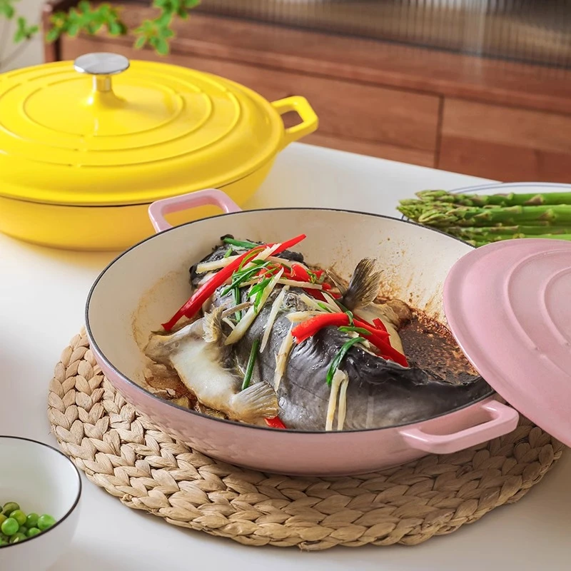 肆月锦麟珐琅锅海鲜焖烧锅铸铁锅家用微压平底不粘锅法式设计