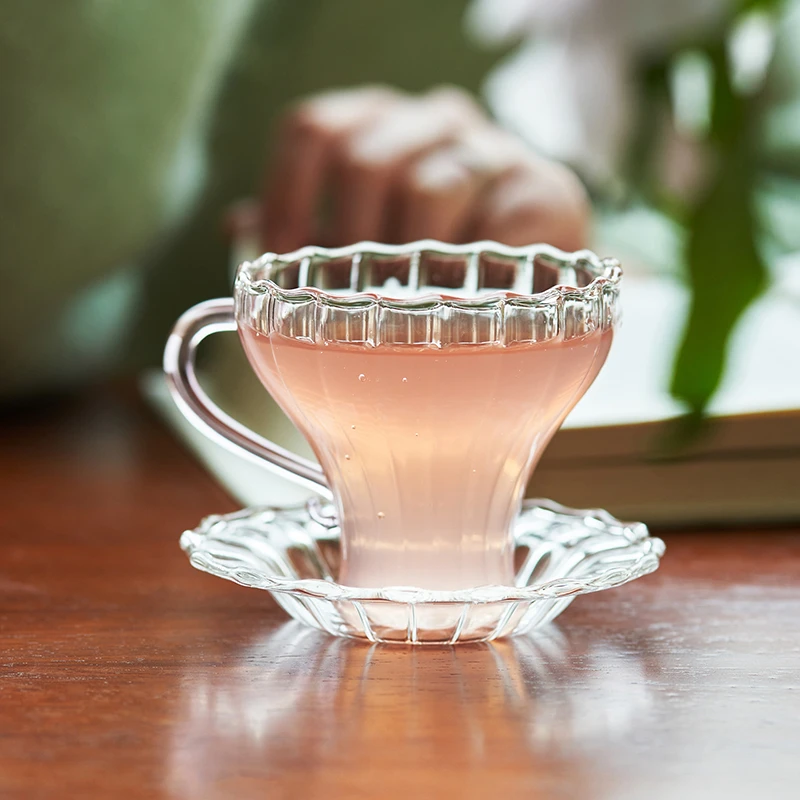 肆月花莲小茶杯家用玻璃杯子带把精致个人专用咖啡杯主人杯绿茶杯