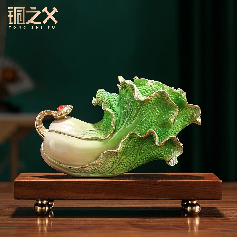 铜之父【百财如意】全铜工艺品白菜摆件家居酒柜装饰乔迁开业礼品