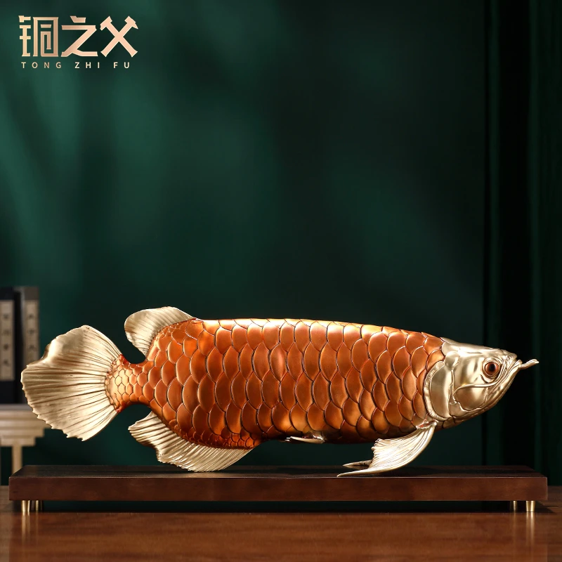 铜之父【金龙鱼】全铜工艺品摆件玄关手工桌面乔迁玄关摆件