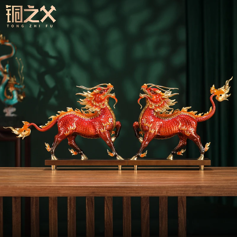 铜之父【风火麒麟】铜工艺品摆件一对家居装饰品玄关摆设品乔迁礼品