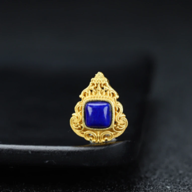 青金石镶嵌925银包边火焰纹背云尺寸9mm左右