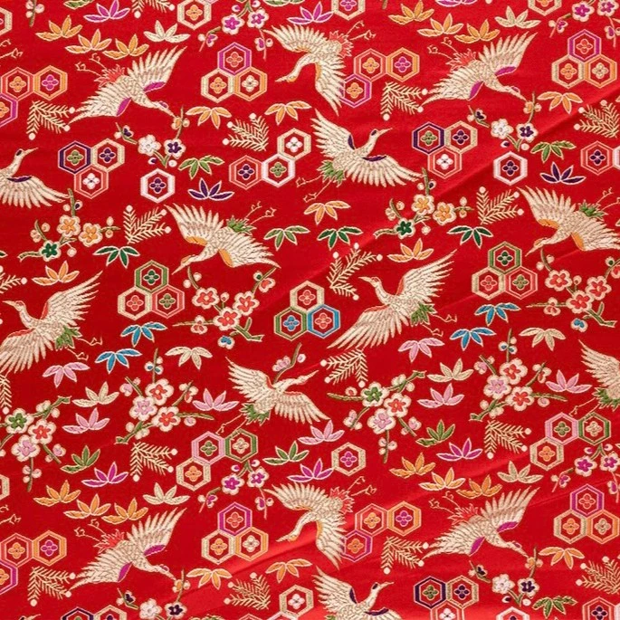 大红色中国风提花仙鹤,门幅1.1米宽