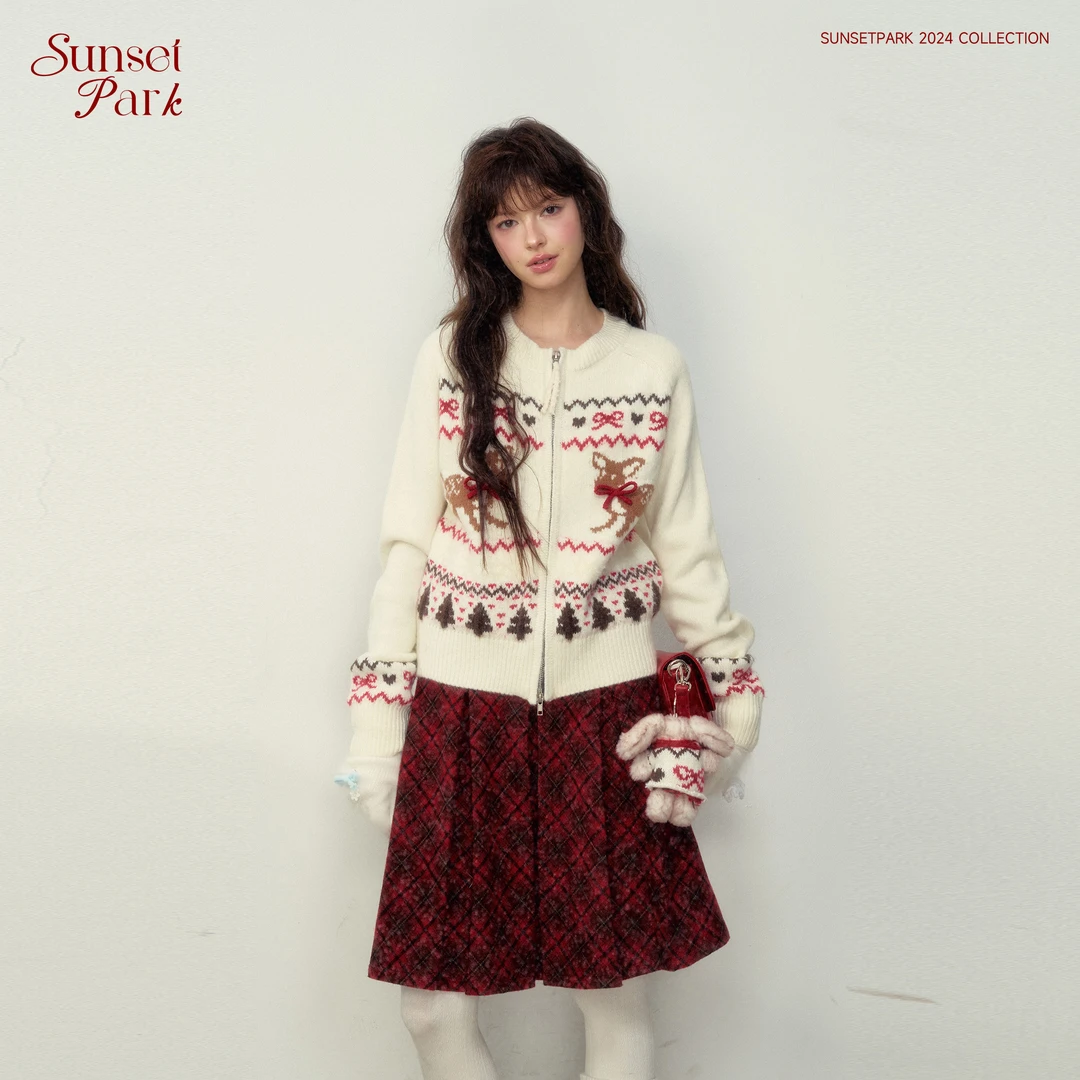 SunsetPark日落公园 复古小鹿费尔岛毛衣开衫