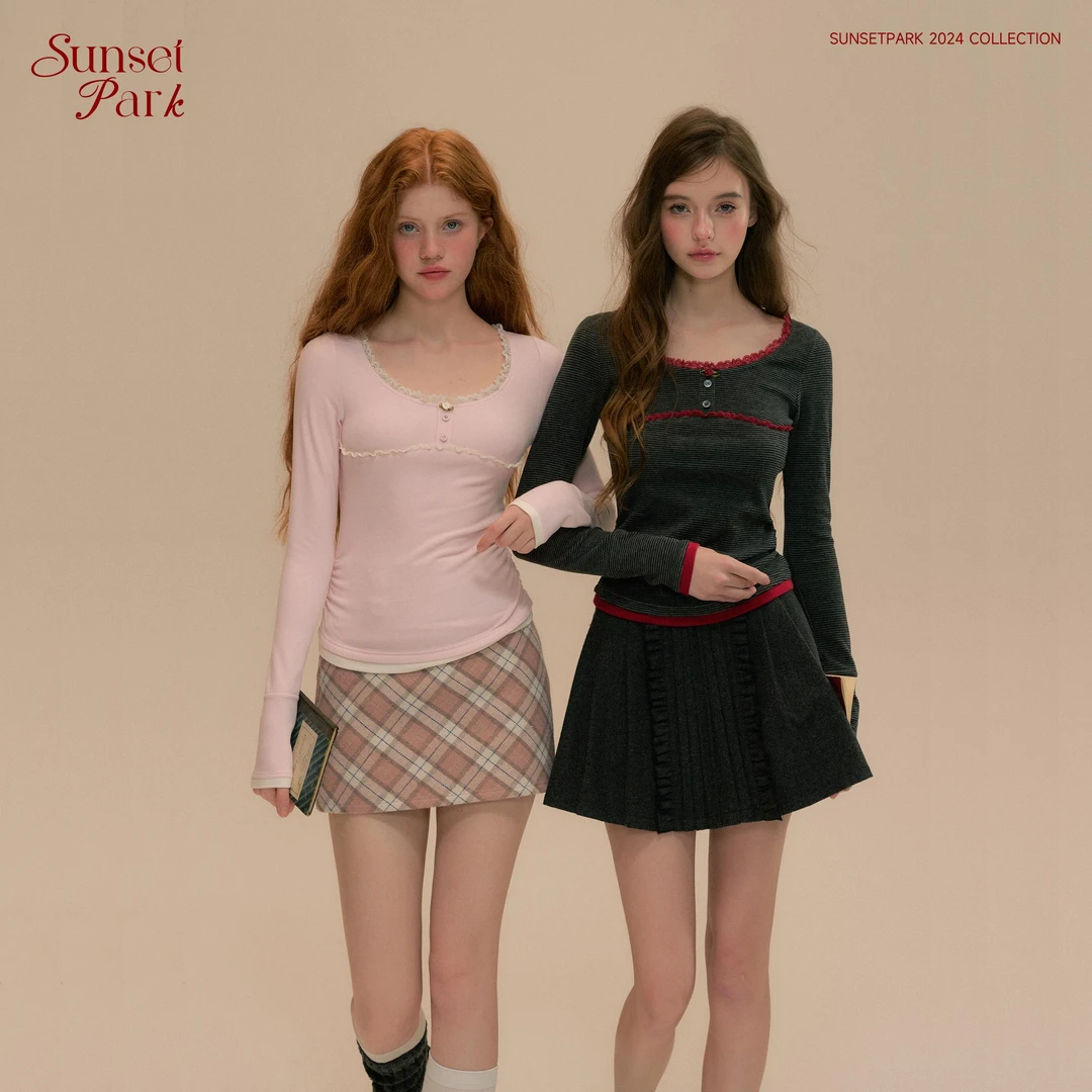 SunsetPark日落公园 少女柔软针织打底长袖T恤圆领春秋时尚修身