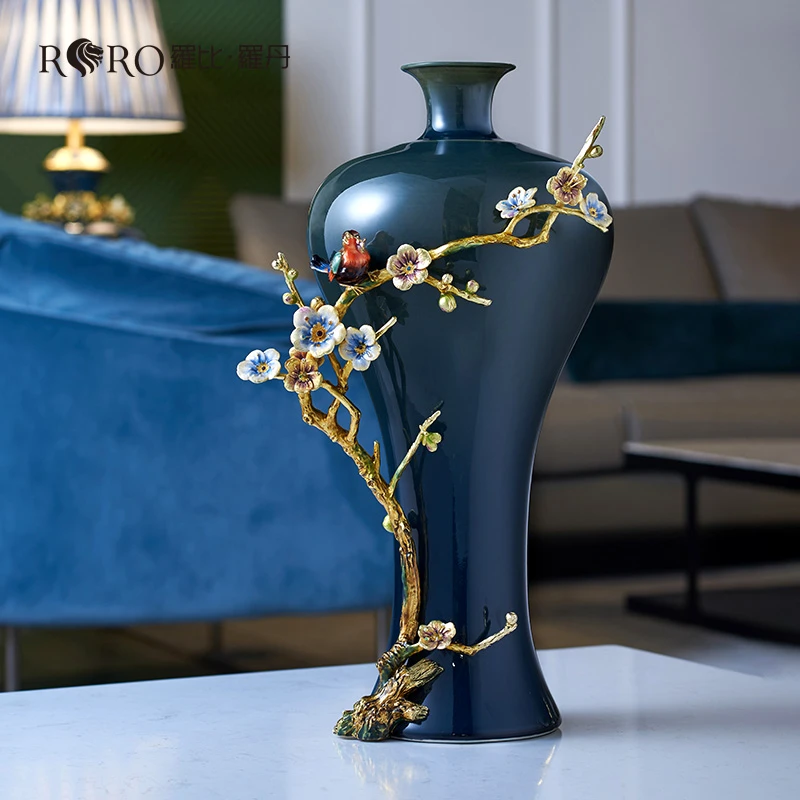罗比罗丹梅开五福花瓶珐琅彩工艺摆件新中式家装饰品