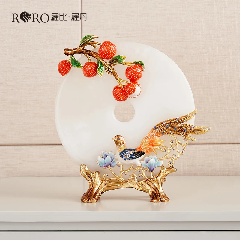 罗比罗丹珐琅彩工艺大吉大利平安扣高档轻奢家居饰品新中式摆件