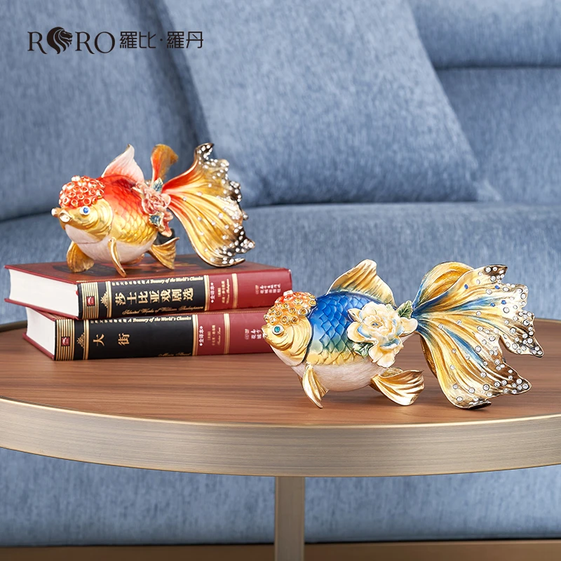 罗比罗丹富贵有余家居摆件珐琅彩工艺金鱼大号创意乔迁礼物高档