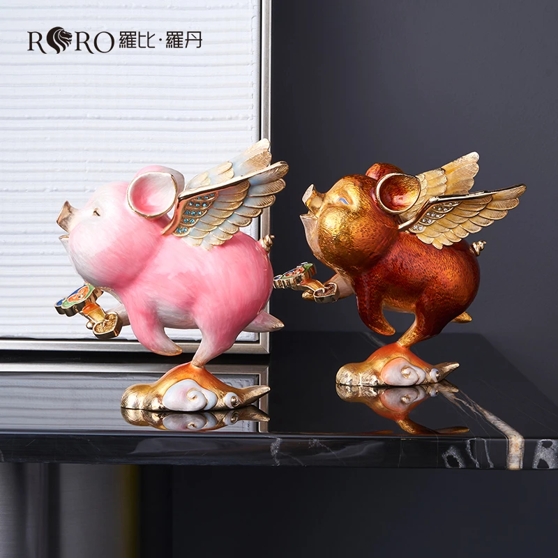 罗比罗丹珐琅彩工艺摆件创意可爱飞猪摆件《诸事如意摆件》礼盒装