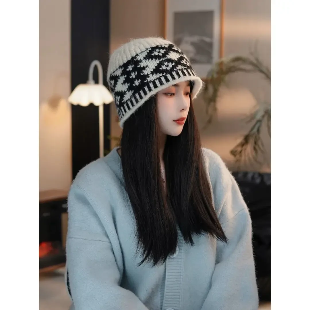 毛绒秋冬季保暖针织帽女显脸小复古潮流毛线帽包头帽子保暖水桶帽