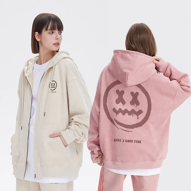 MBD IMP小恶魔笑脸仿麂皮开衫外套男女秋冬加绒百搭休闲反光上衣