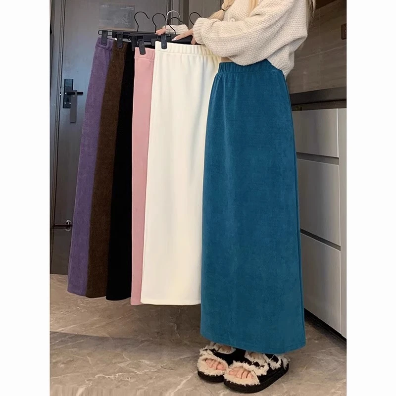 加绒加厚欧棉绒女秋冬休闲半身裙小个子145-175高腰显瘦半身裙