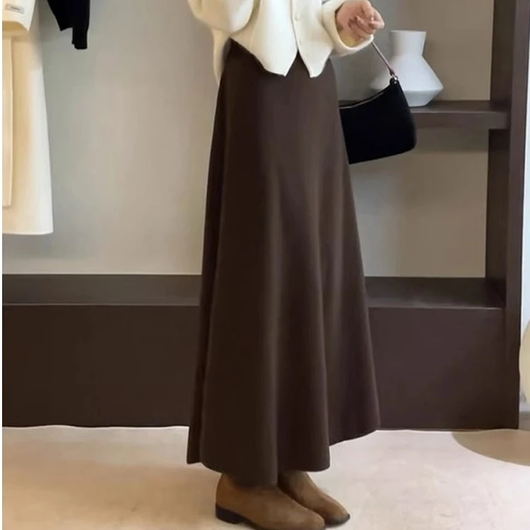 气质羊绒呢料半身裙女秋冬2024新款小个子穿搭一整套加厚a字长裙
