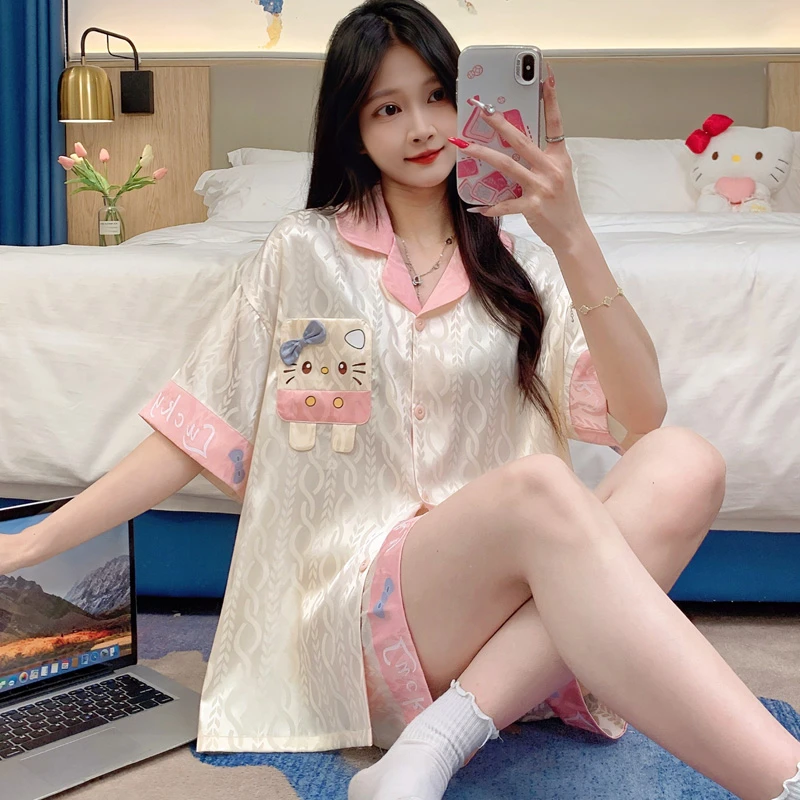 冰丝睡衣女夏季短袖高级感薄款套装2024新款女款爆款家居服可外穿