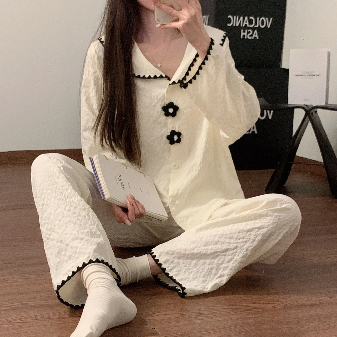 睡衣女长袖春秋季甜美云朵棉套装2024年新款女款爆款家居服可外穿