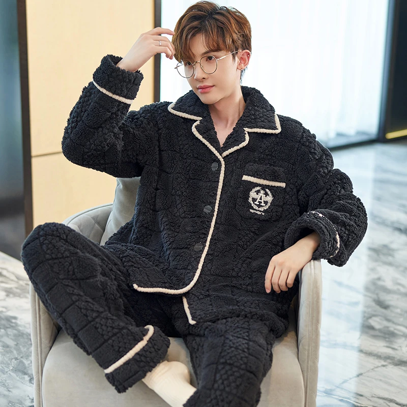 珊瑚绒睡衣男冬季加厚加绒法兰绒男士套装2023新款冬天保暖家居服