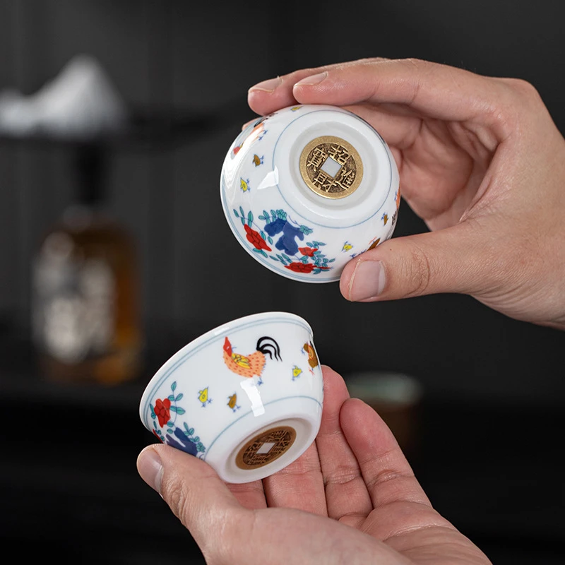 招财进宝铜钱鸡缸杯大明成化斗彩1比1原版复刻大小号品茗杯喝茶杯