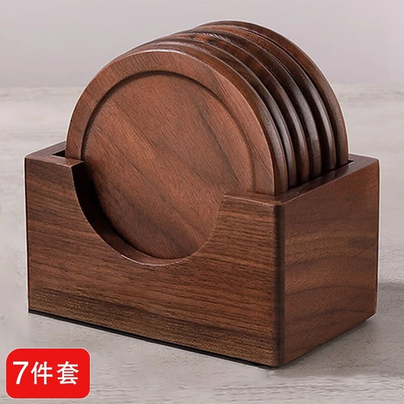 黑胡桃木杯垫套装日式实木茶杯垫茶道配件收纳茶具木质隔热垫茶托