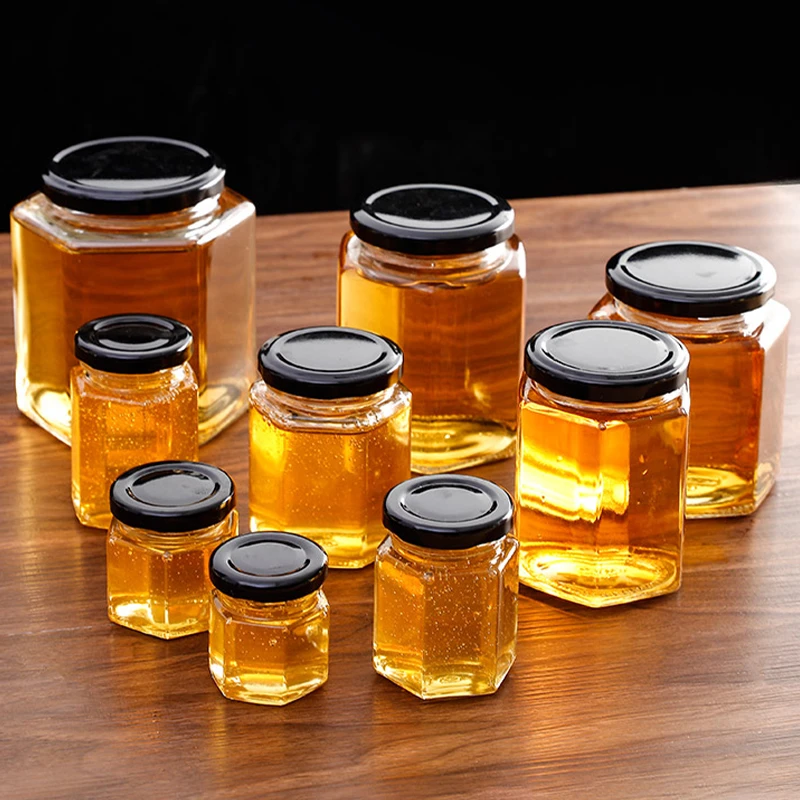 玻璃密封罐蜂蜜罐果酱白砂糖密封有盖储物罐家用蜂蜜六角果酱瓶子