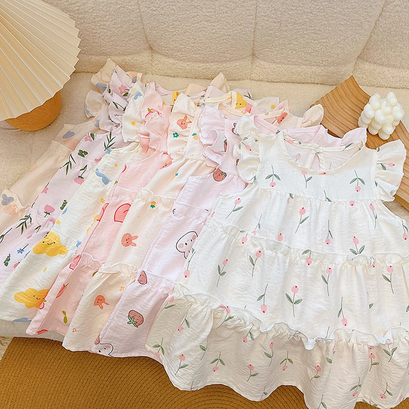 14942新款碎花小飞袖连衣裙半身裙女宝宝夏季新款甜美风裙子