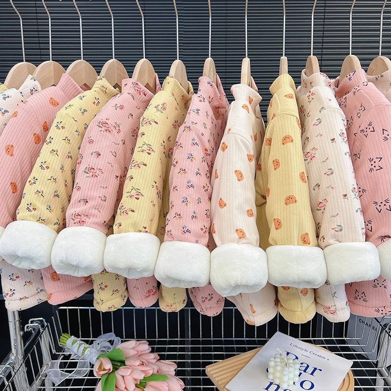洋气冬季三层夹棉加厚加绒打底衫甜美碎花棉衣内胆宝宝冬装童装潮