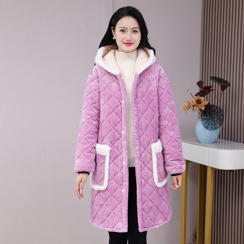 【轻便领子款】高定刺绣设计25新款女士睡衣三层加厚大袄大褂防寒