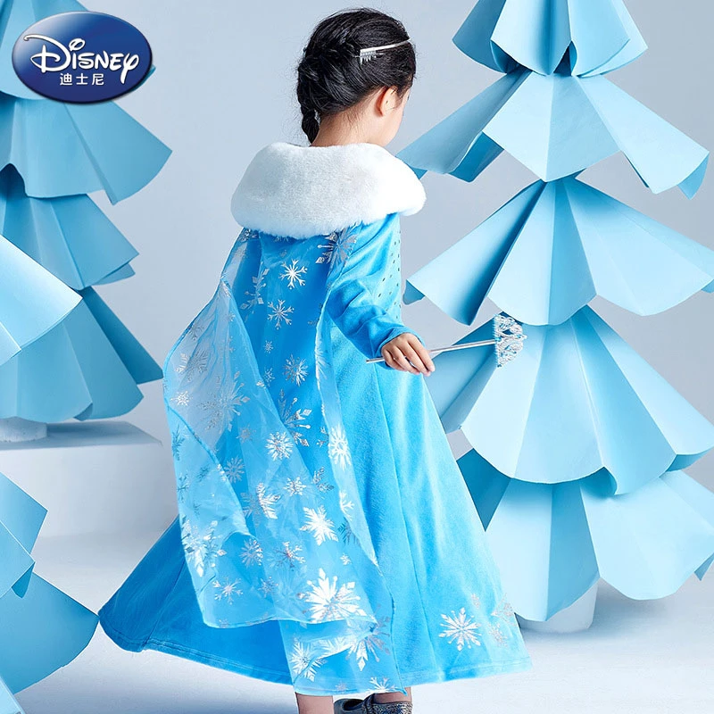 Disney/迪士尼女童礼服裙爱莎公主裙秋冬蓝色连衣裙女孩子礼物