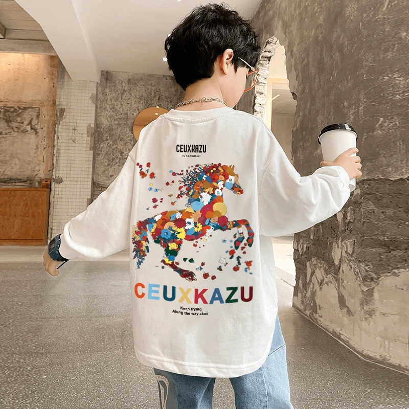 嘻哈潮服纯棉男童长袖T恤hiphop炸街舞洋气宽松中大童儿童打底衫