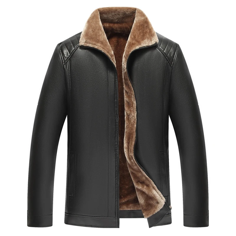 2024经典男士翻领加绒加厚冬季款爸爸皮衣皮毛一体休闲外套T