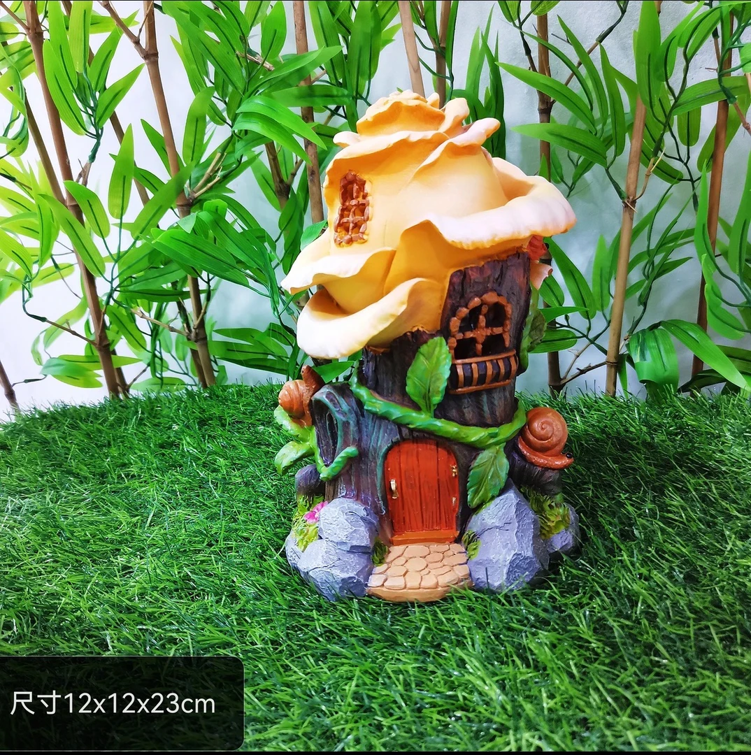 太阳能玫瑰花房摆件庭院装饰园艺小屋房子太阳能发光发亮工艺品