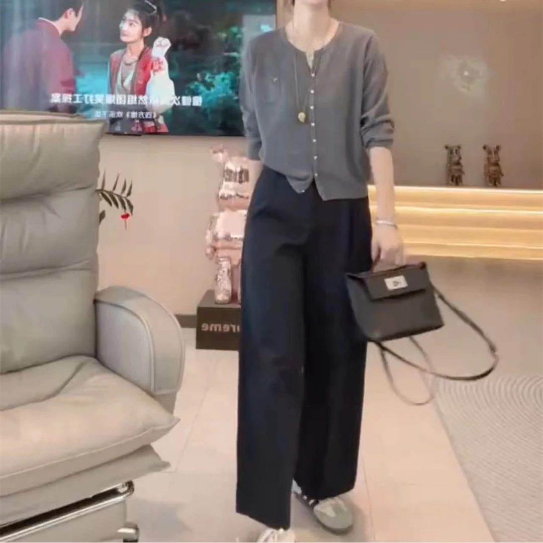 2025秋季新款简约时尚显瘦长袖气质宽松洋气上衣休闲阔腿裤女百搭