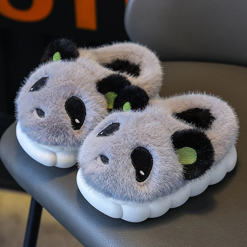 熊猫儿童棉拖鞋女童冬季室内家居男童女孩秋冬毛拖鞋亲子宝宝棉鞋